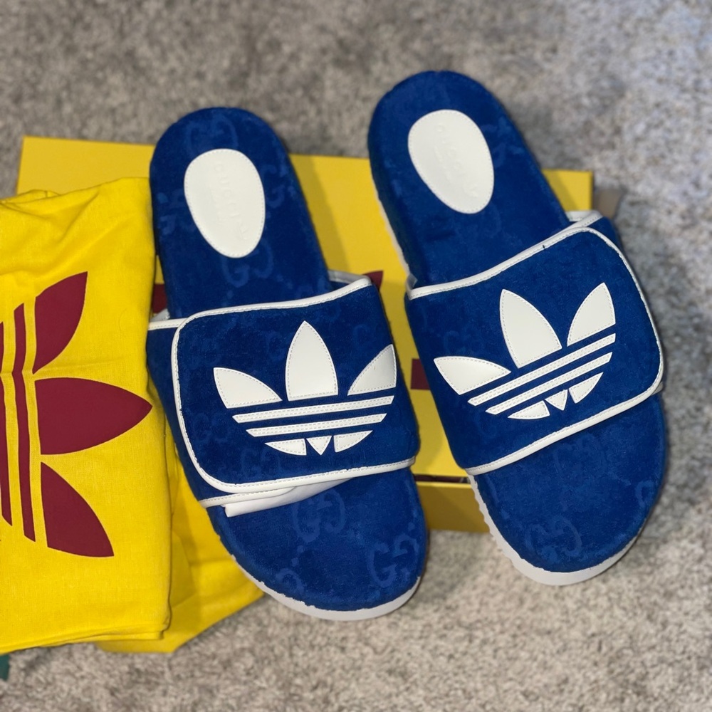 Gucci Adidas Collab Slides Blue Terry